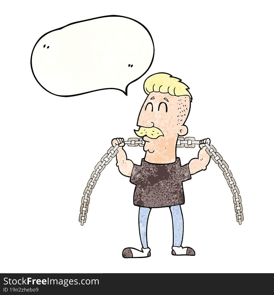 Speech Bubble Textured Cartoon Man Lifting Chain