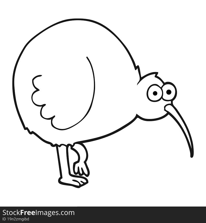 freehand drawn black and white cartoon kiwi bird