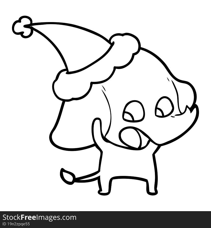 cute line drawing of a elephant wearing santa hat