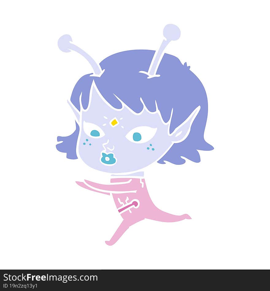 Pretty Flat Color Style Cartoon Alien Girl