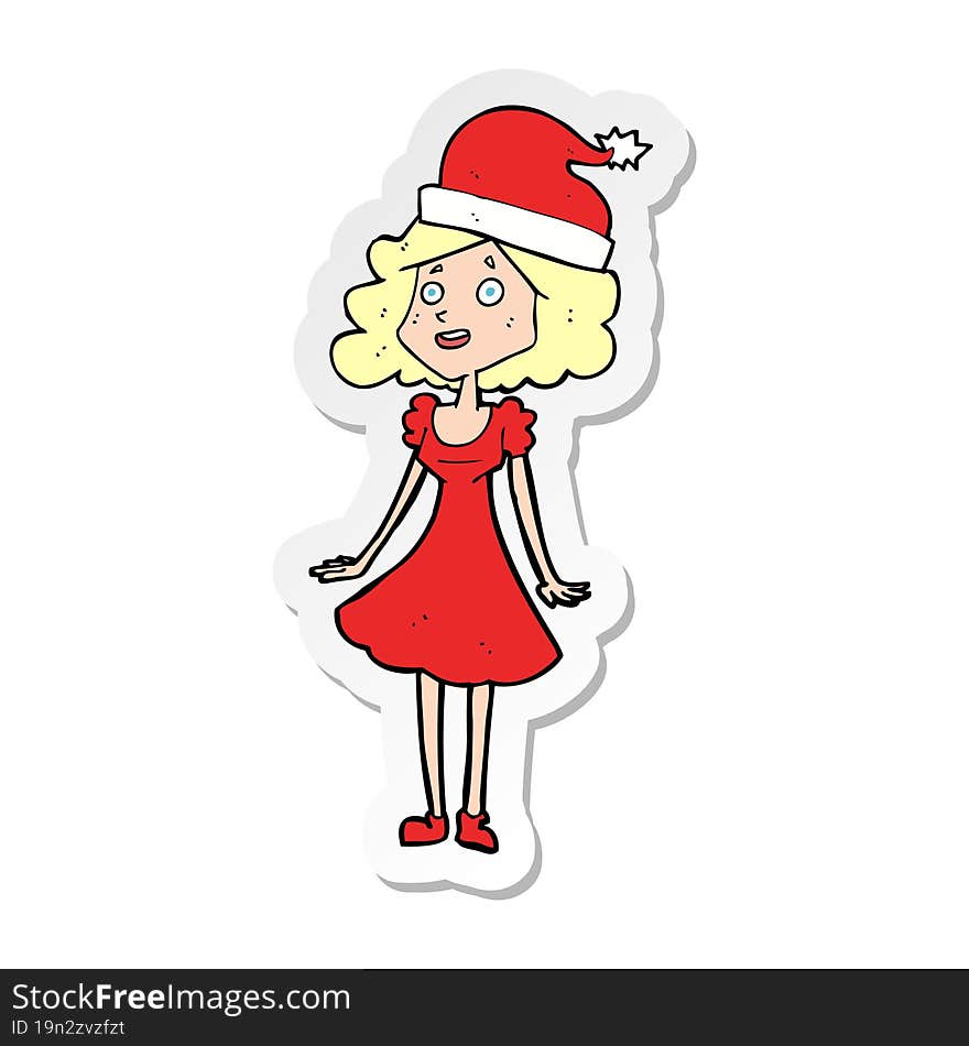 sticker of a cartoon woman dressed for christmas