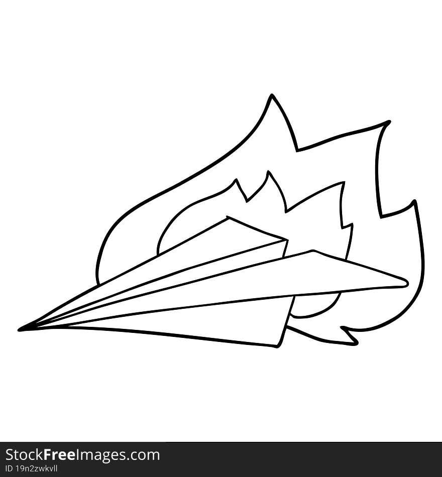 cartoon burning paper airplane. cartoon burning paper airplane