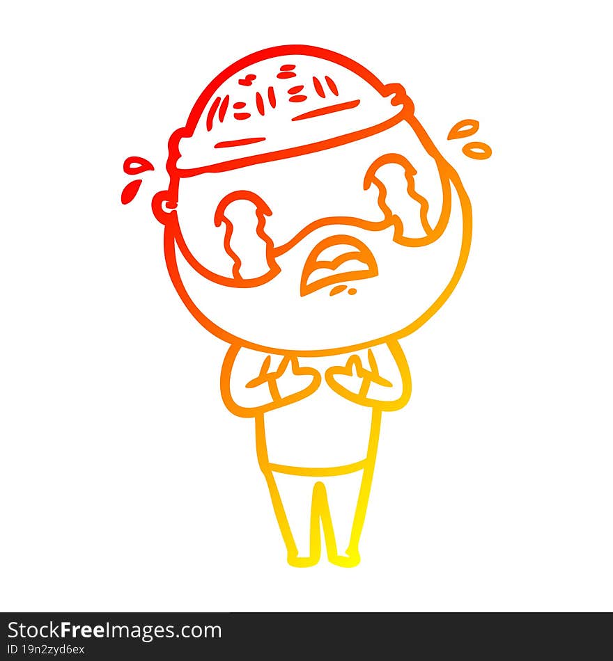 warm gradient line drawing cartoon bearded man crying