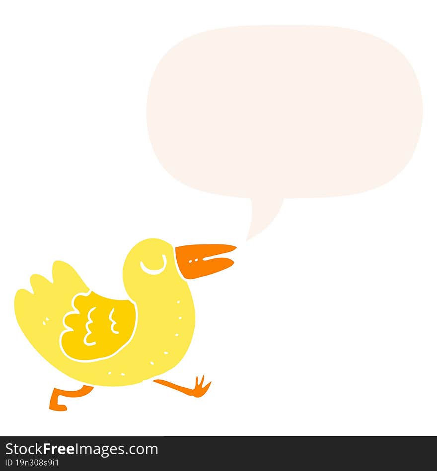 Cartoon Bird And Speech Bubble In Retro Style