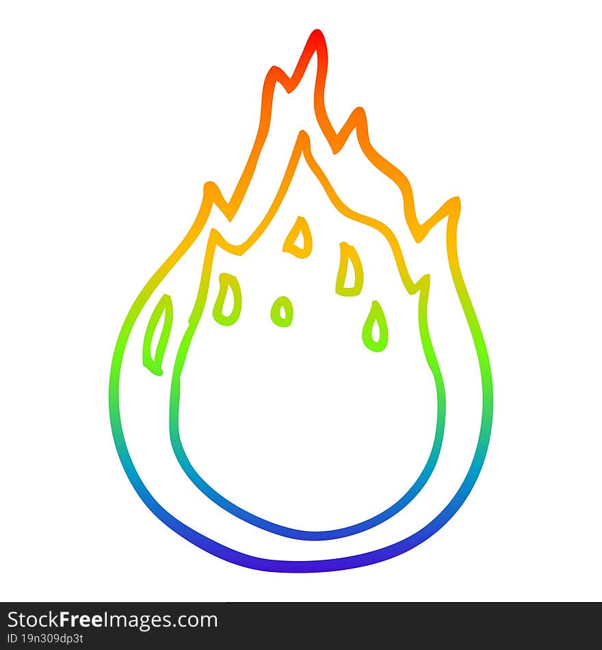 rainbow gradient line drawing cartoon fire