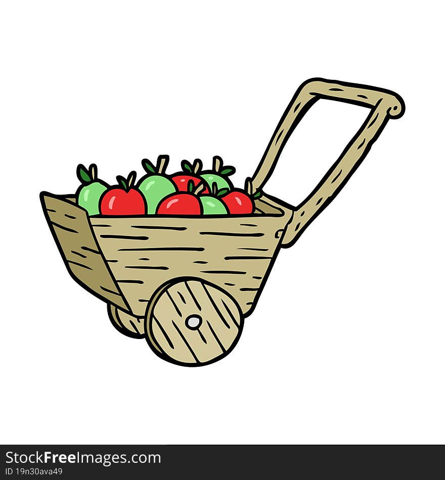 cartoon cart full of fresh apples. cartoon cart full of fresh apples