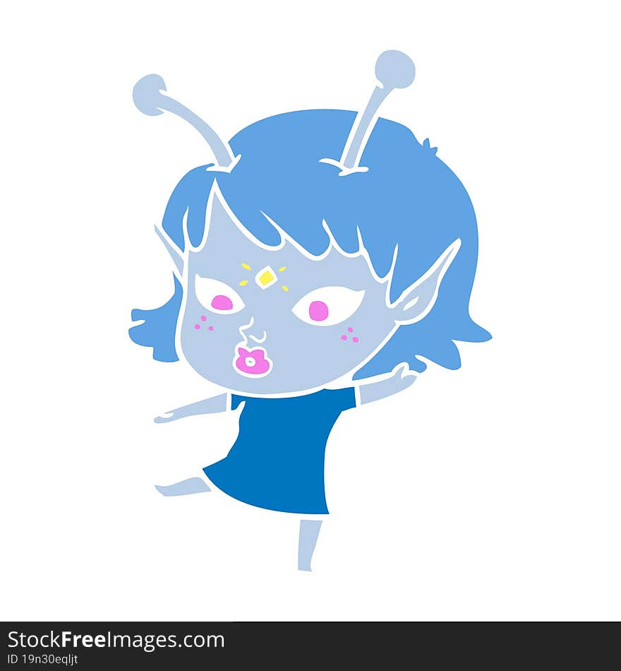 pretty flat color style cartoon alien girl