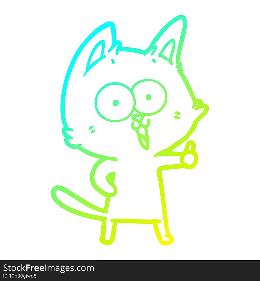 Cold Gradient Line Drawing Funny Cartoon Cat