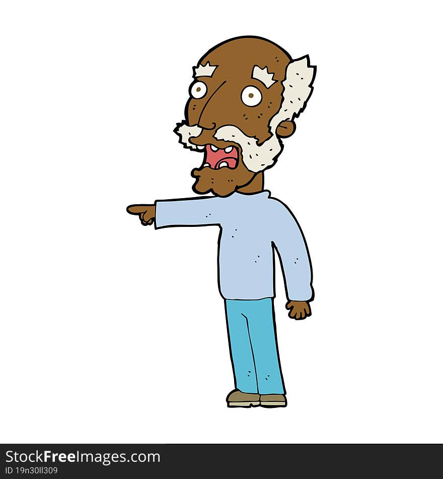 cartoon scared old man pointing