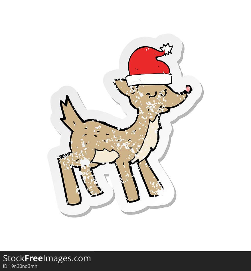 Retro Distressed Sticker Of A Cartoon Cute Christmas Reindeer