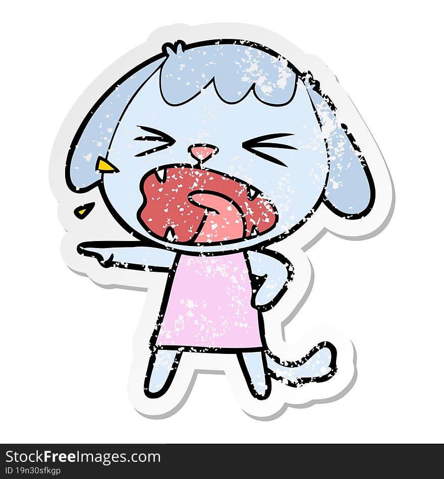 Distressed Sticker Of A Cute Cartoon Dog Barking