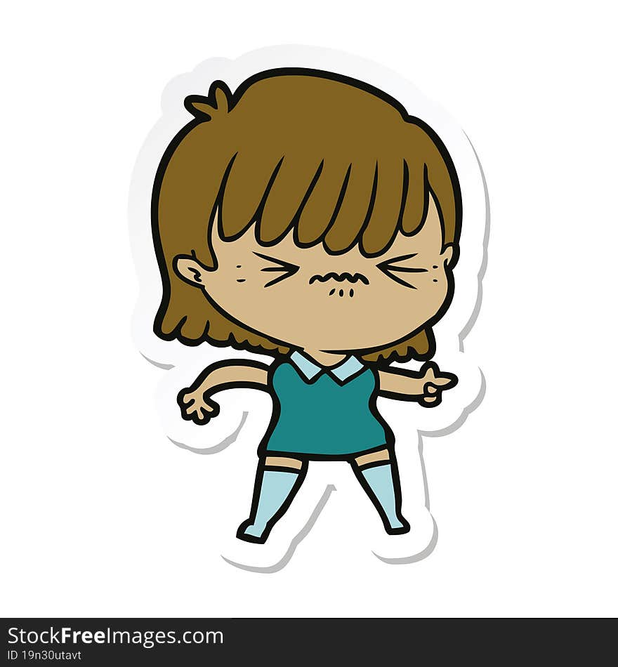 sticker of a annoyed cartoon girl