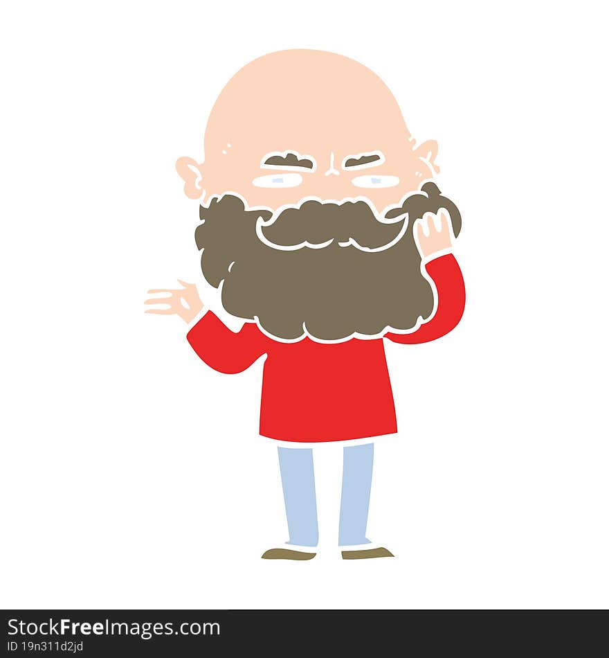 Flat Color Style Cartoon Man With Beard Frowning