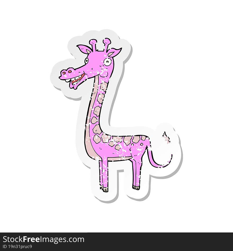 Retro Distressed Sticker Of A Cartoon Giraffe