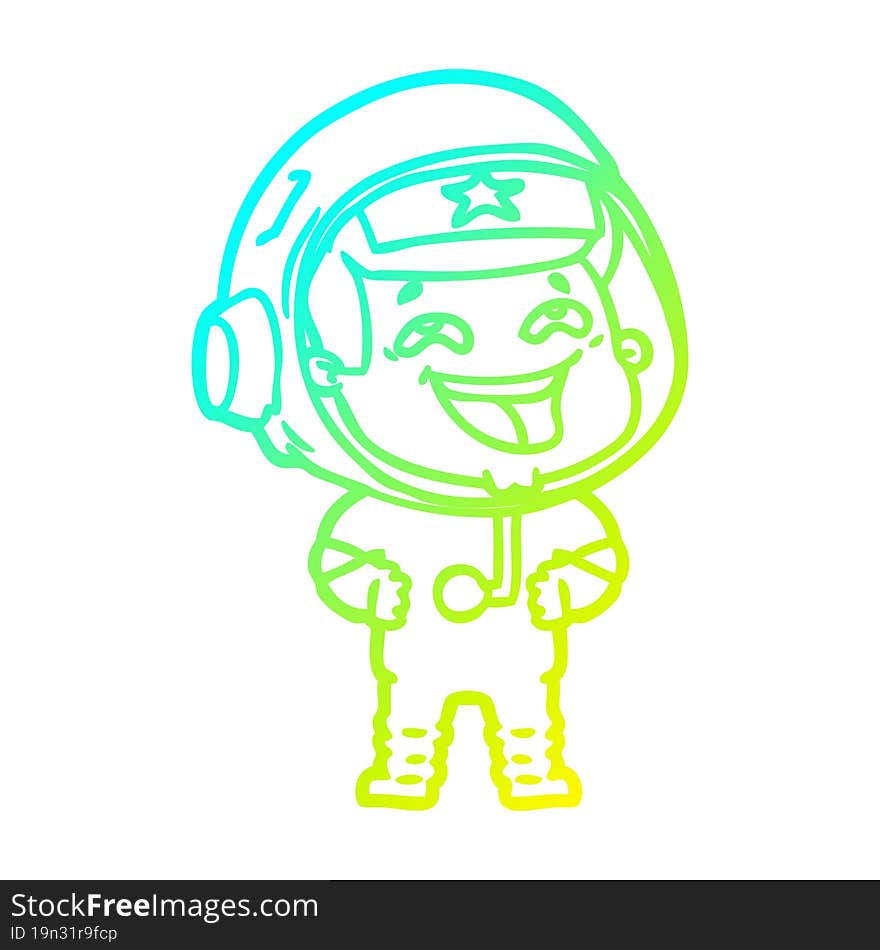 Cold Gradient Line Drawing Cartoon Laughing Astronaut