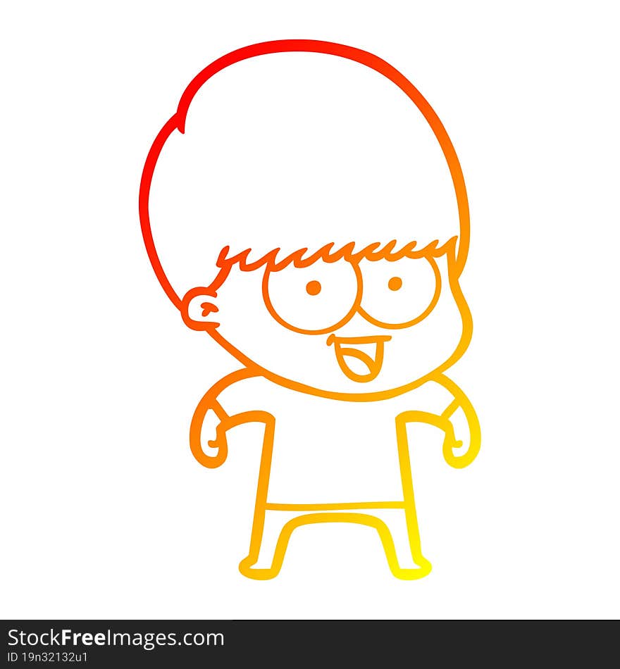 warm gradient line drawing happy cartoon boy