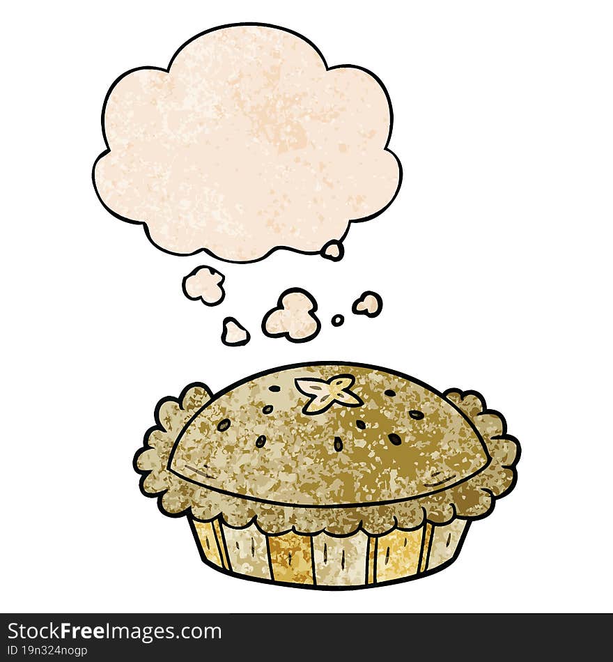 cartoon pie and thought bubble in grunge texture pattern style