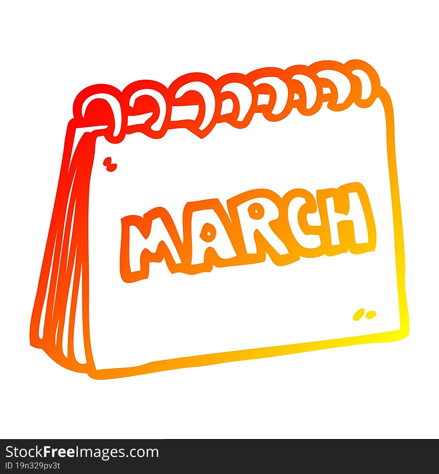 warm gradient line drawing cartoon calendar showing month of march