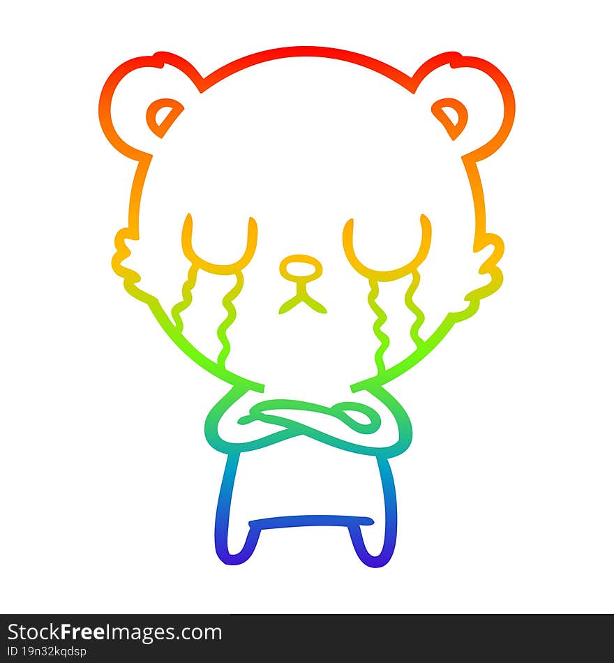 rainbow gradient line drawing crying polar bear cartoon