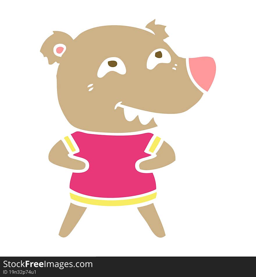 flat color style cartoon bear showing teeth