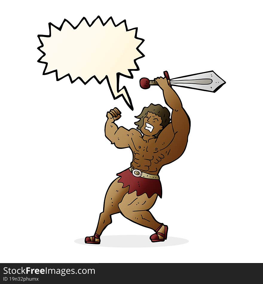 cartoon barbarian hero with speech bubble