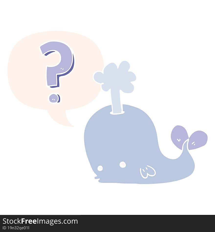 cartoon curious whale and speech bubble in retro style