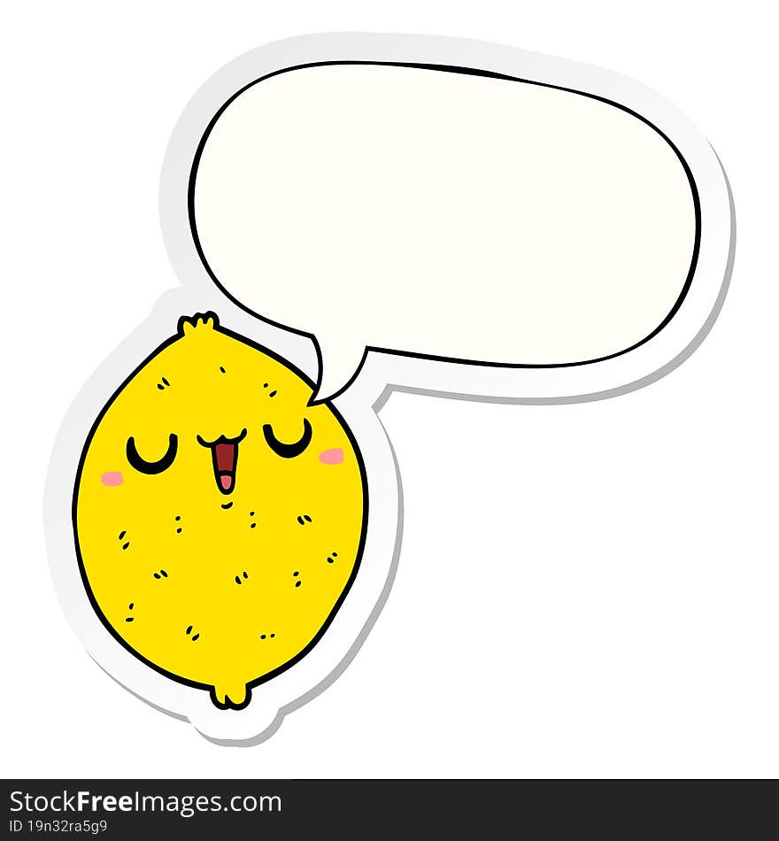 cartoon happy lemon with speech bubble sticker