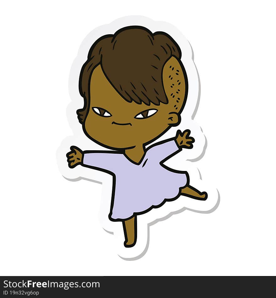 sticker of a cute cartoon girl with hipster haircut