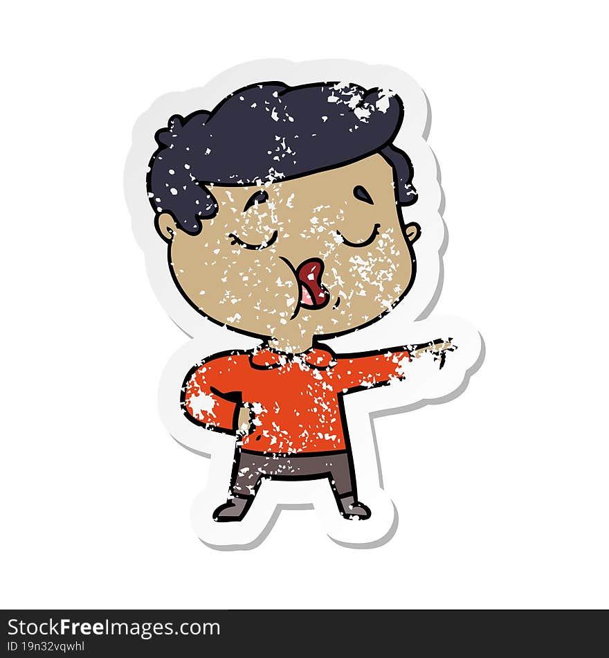 distressed sticker of a cartoon man talking