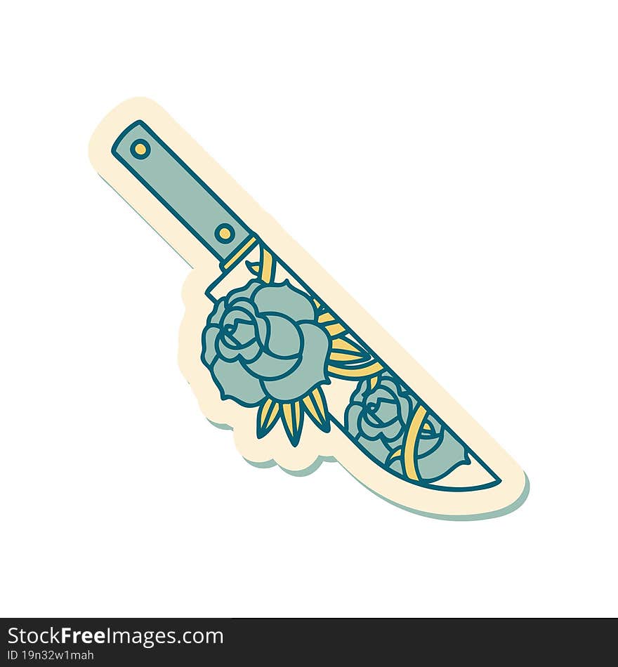 tattoo style sticker of a dagger and flowers