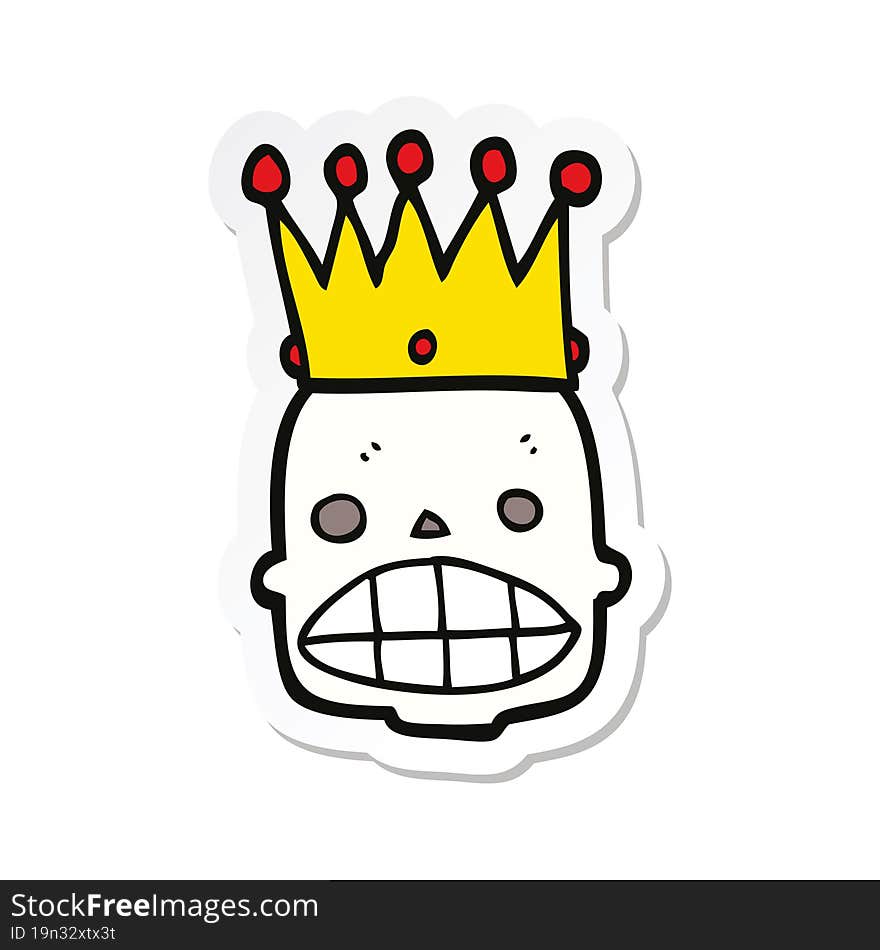 Sticker Of A Cartoon Spooky Skull Face With Crown