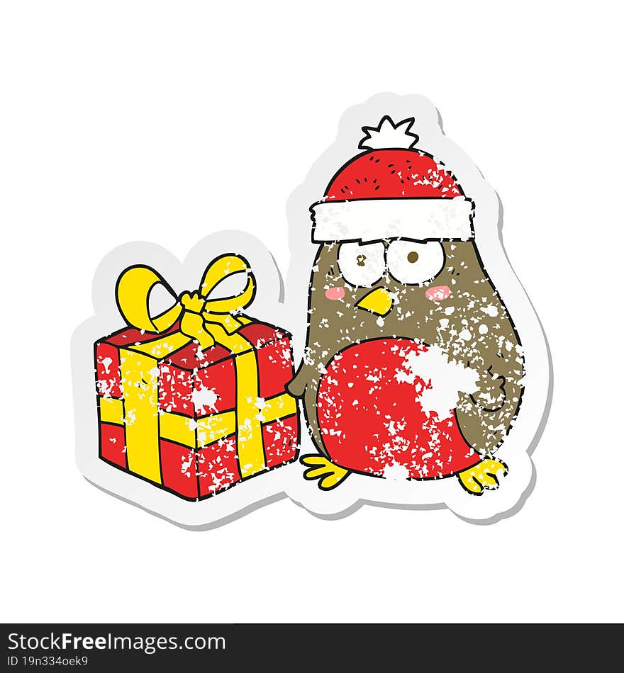 retro distressed sticker of a cartoon christmas robin