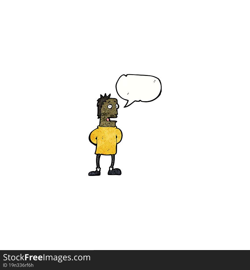 cartoon nervous man with speech bubble