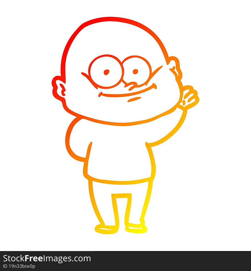 warm gradient line drawing cartoon bald man staring