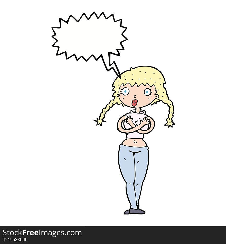 cartoon offended woman covering herself with speech bubble