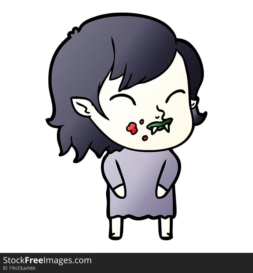 cartoon vampire girl with blood on cheek. cartoon vampire girl with blood on cheek