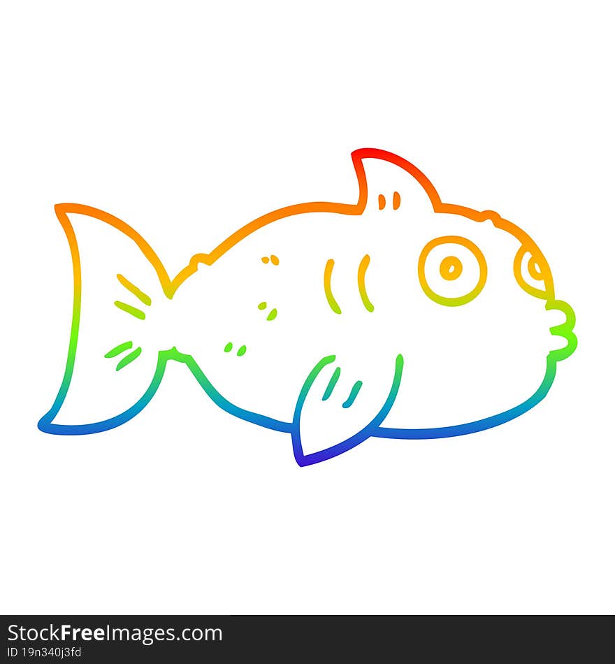 rainbow gradient line drawing of a cartoon fish