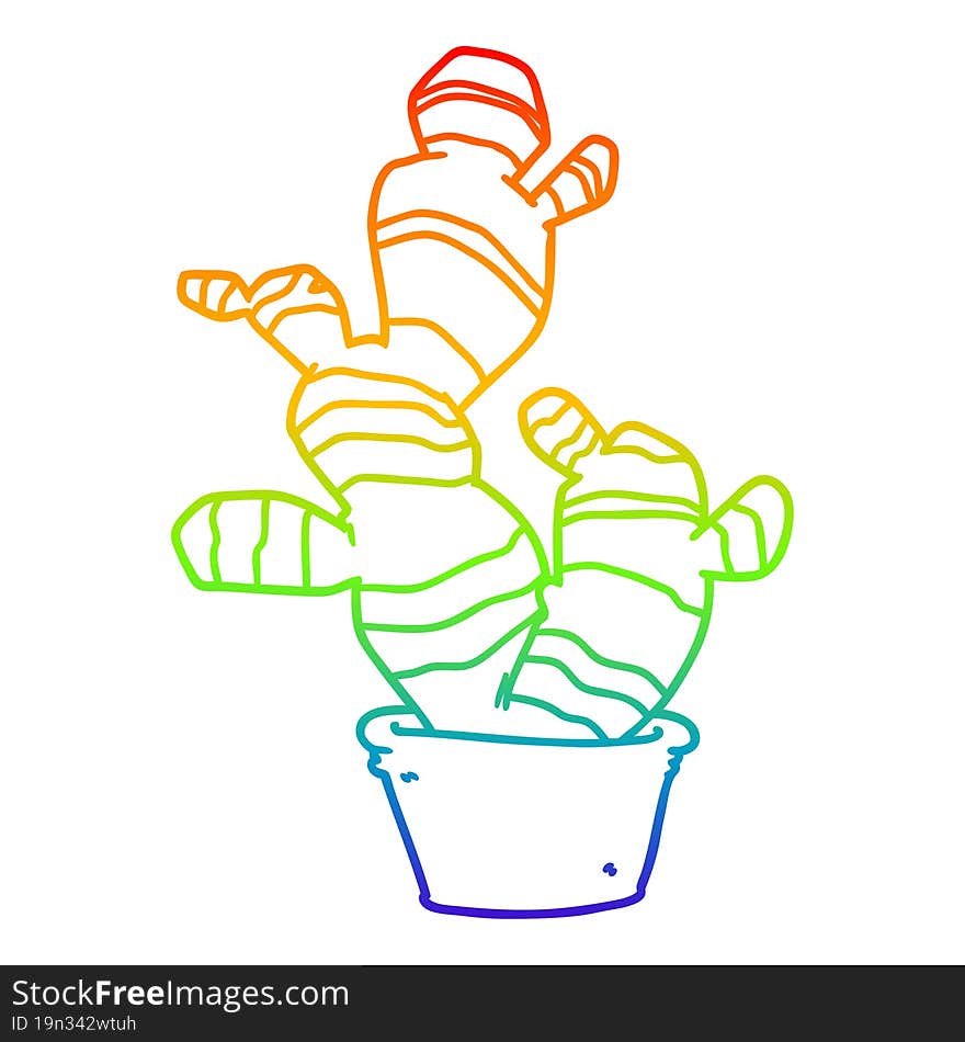 rainbow gradient line drawing cartoon cactus