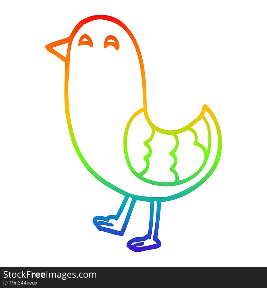 Rainbow Gradient Line Drawing Cartoon Red Bird