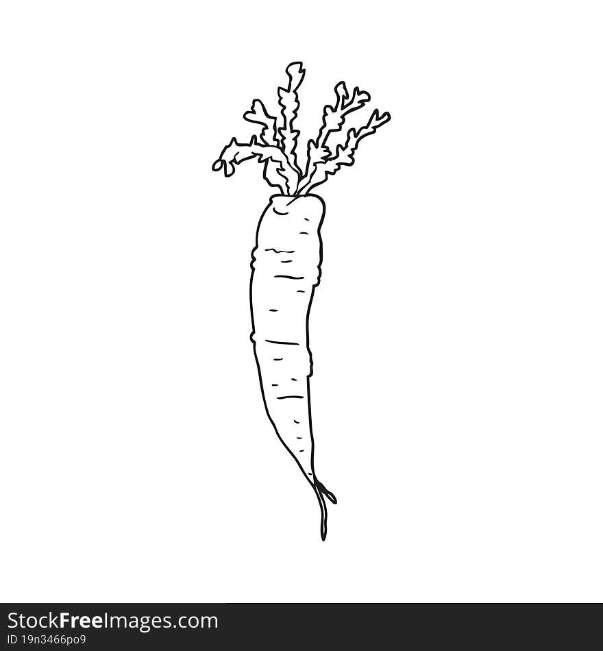 freehand drawn black and white cartoon carrot