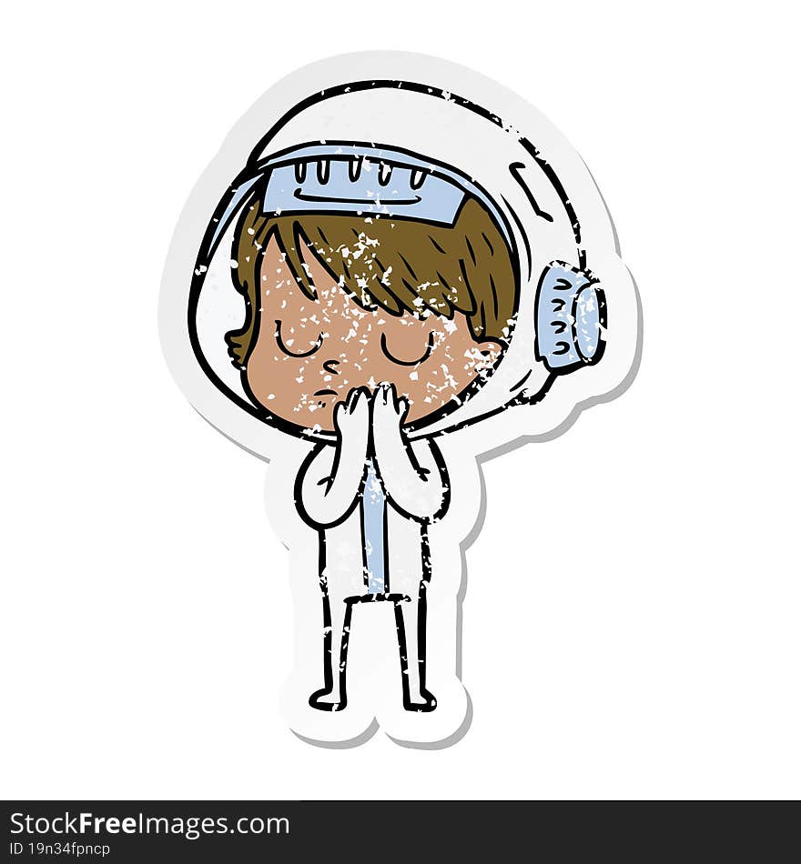 distressed sticker of a cartoon astronaut woman