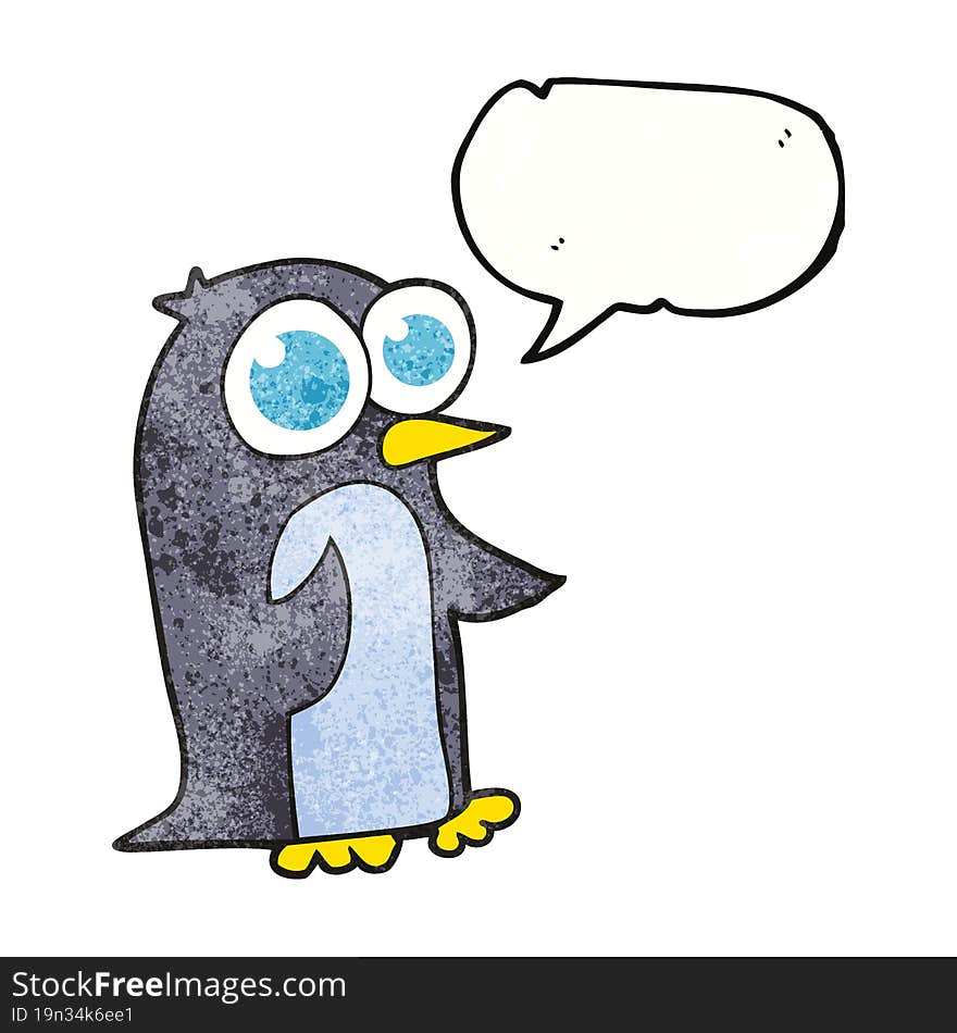 Speech Bubble Textured Cartoon Penguin With Big Eyes