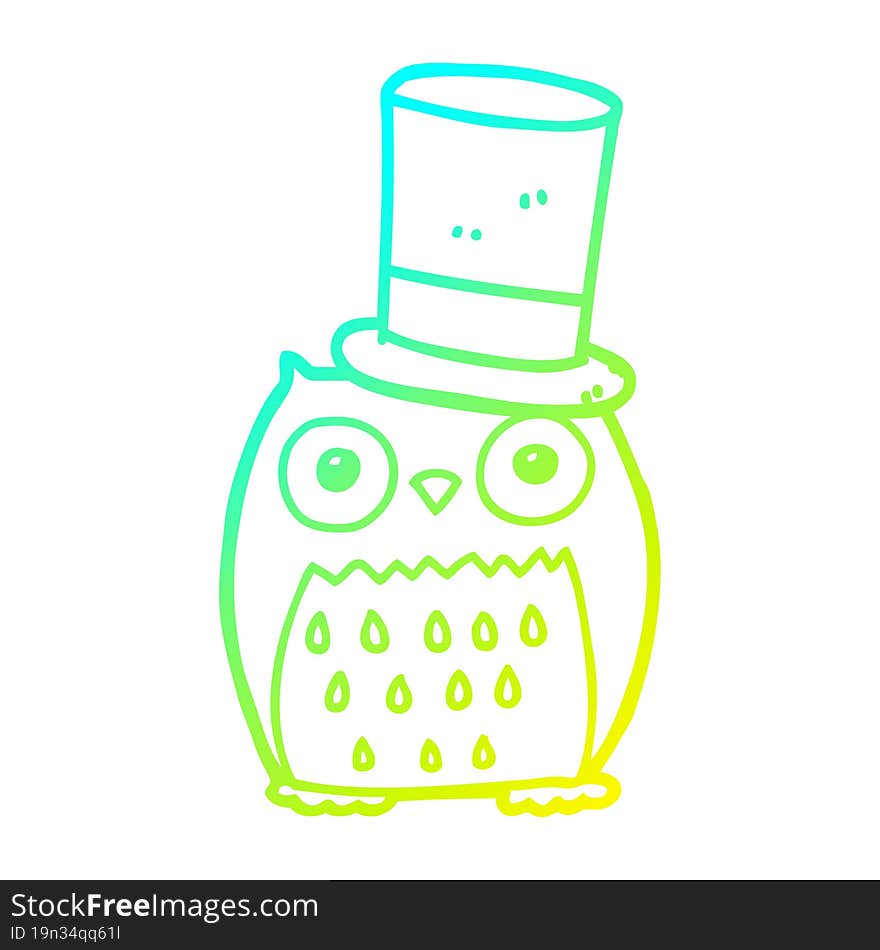 cold gradient line drawing cartoon owl wearing top hat