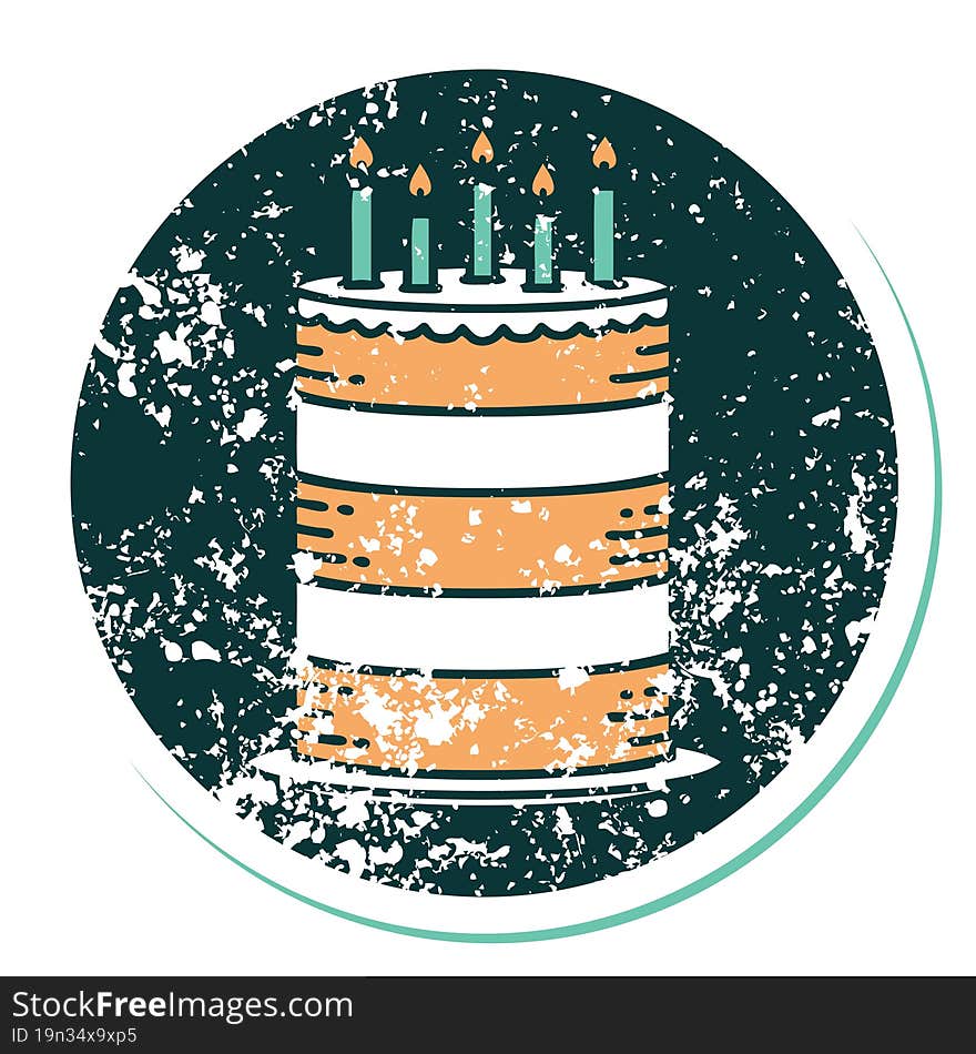 distressed sticker tattoo style icon of a birthday cake