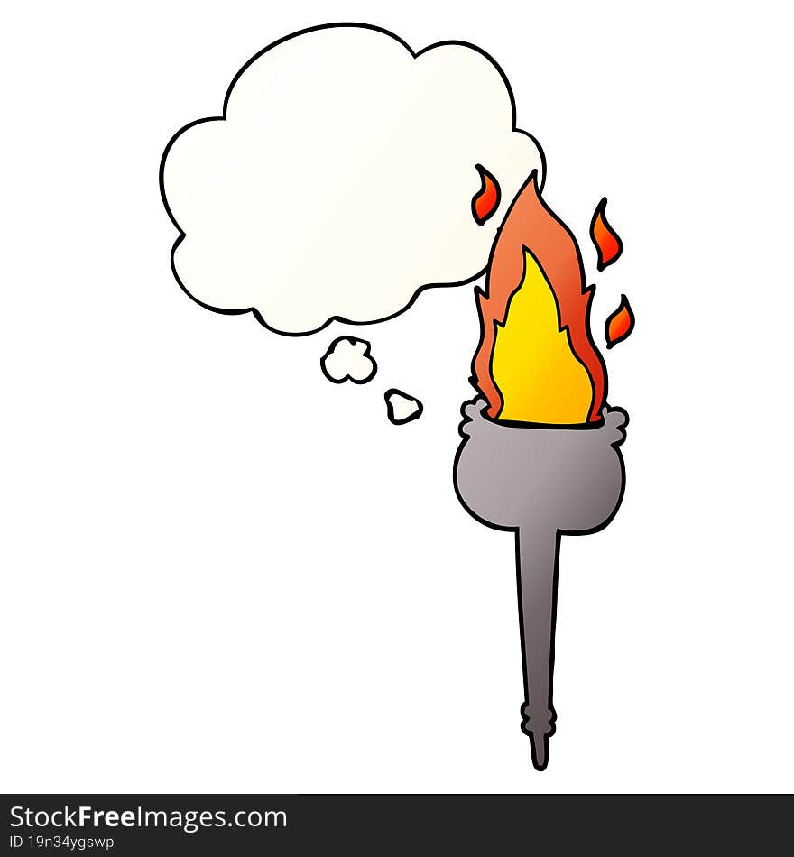 cartoon flaming chalice and thought bubble in smooth gradient style