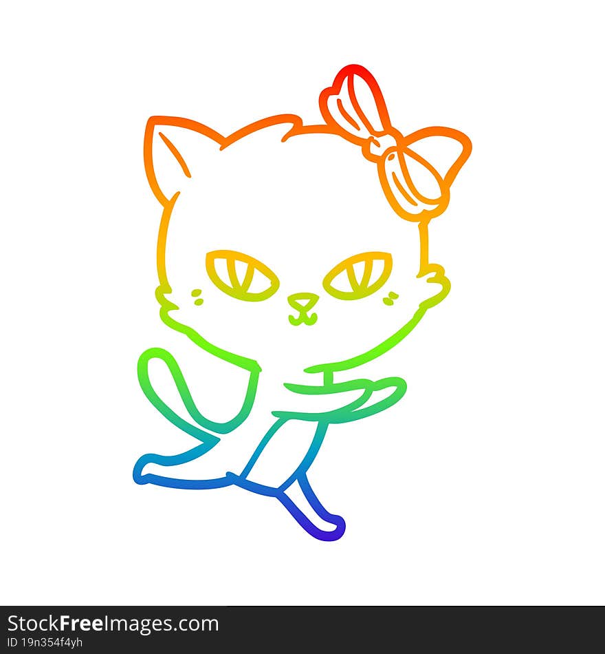 rainbow gradient line drawing cute cartoon cat running