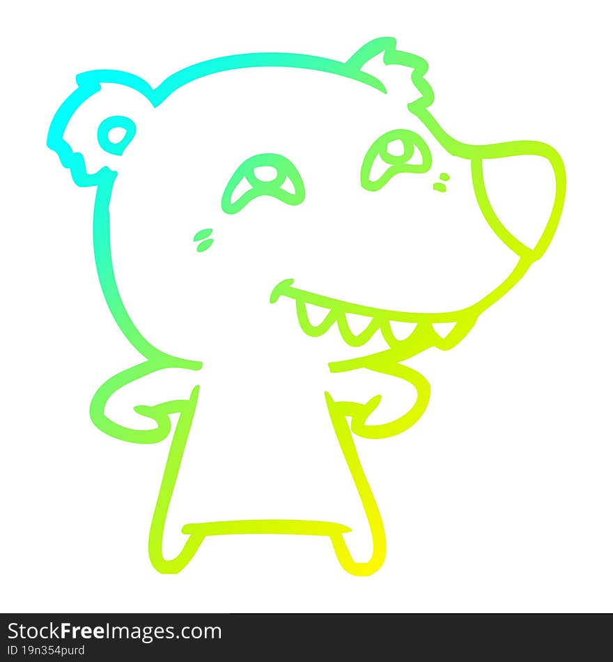 cold gradient line drawing cartoon bear showing teeth