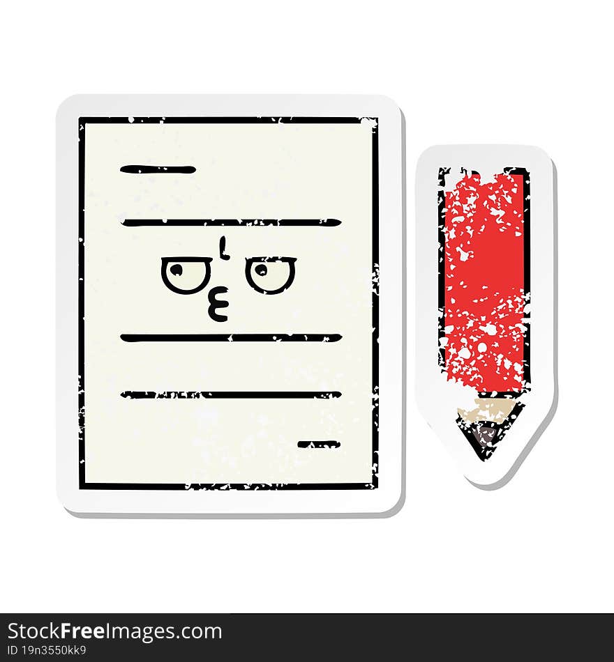 distressed sticker of a cute cartoon test paper