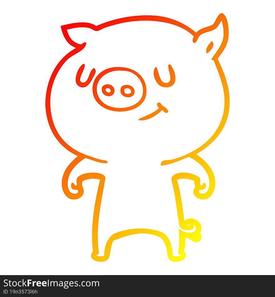 Warm Gradient Line Drawing Happy Cartoon Pig