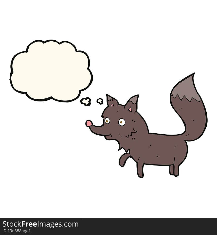 cartoon wolf cub with thought bubble